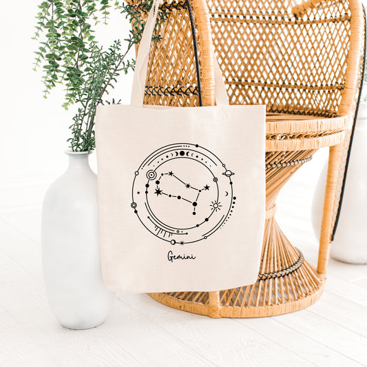 Gemini Horoscope Zodiac Celestial Sign Canvas Tote Bag