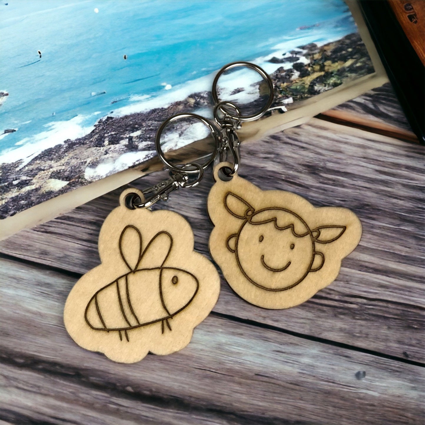 Children handdrawing keychain with engraved drawing, baby drawing customized keychain, customized keychain, Father's Day gift idea,