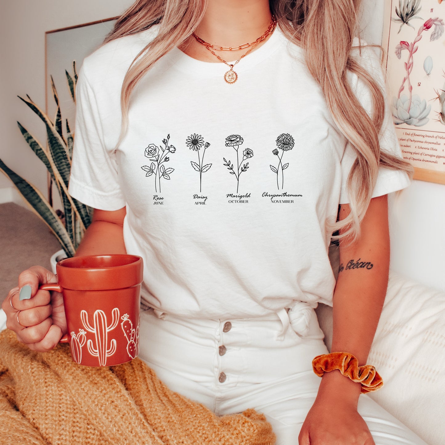 Birth month flower personalized t-shirt.