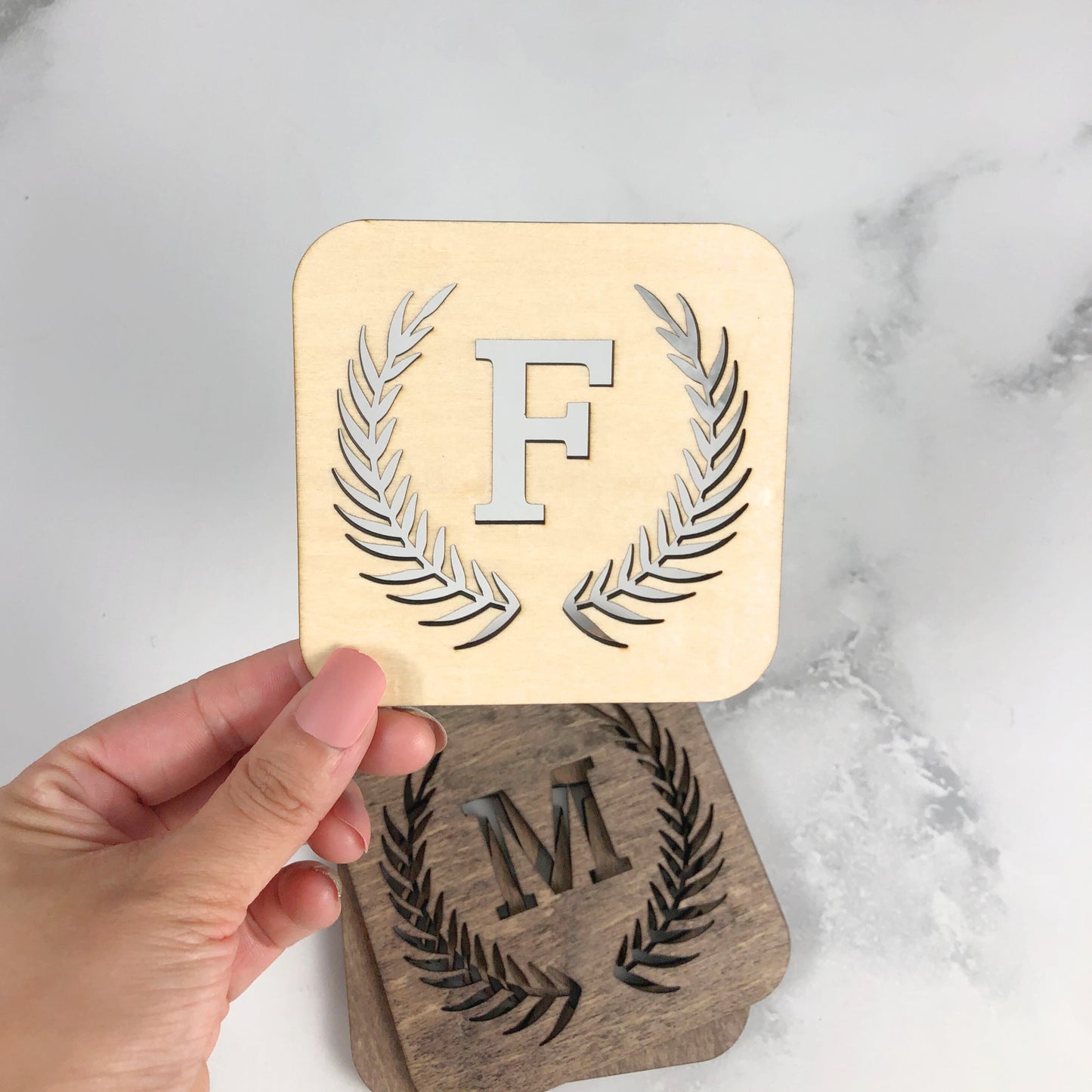 Laser Cut Personalized Initial Monogram Coaster, Wedding Coaster, Wedding Favor, Wooden Coaster, Custom gift, Mother’s day/father’s Day gift