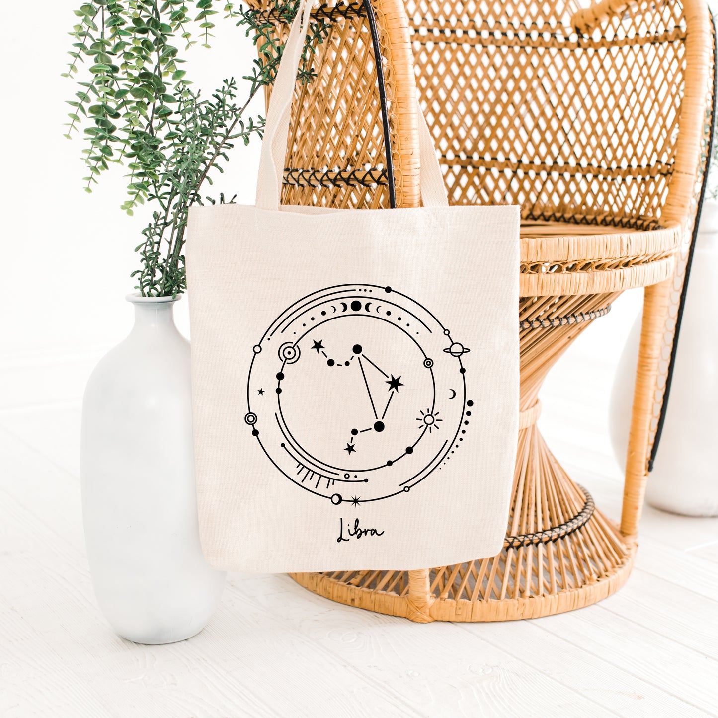 Libra Horoscope Zodiac Celestial Sign Canvas Tote Bag