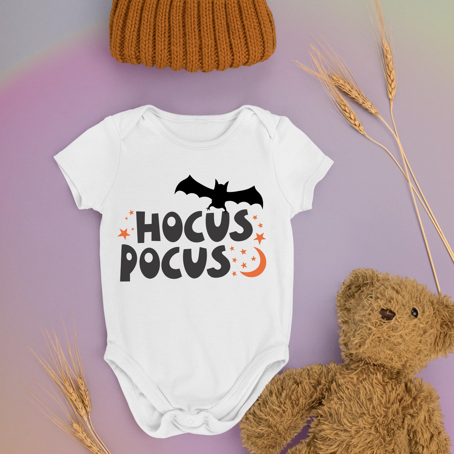 Hocus Pocus cute Halloween theme bat design for baby Halloween bodysuit/ onesies.