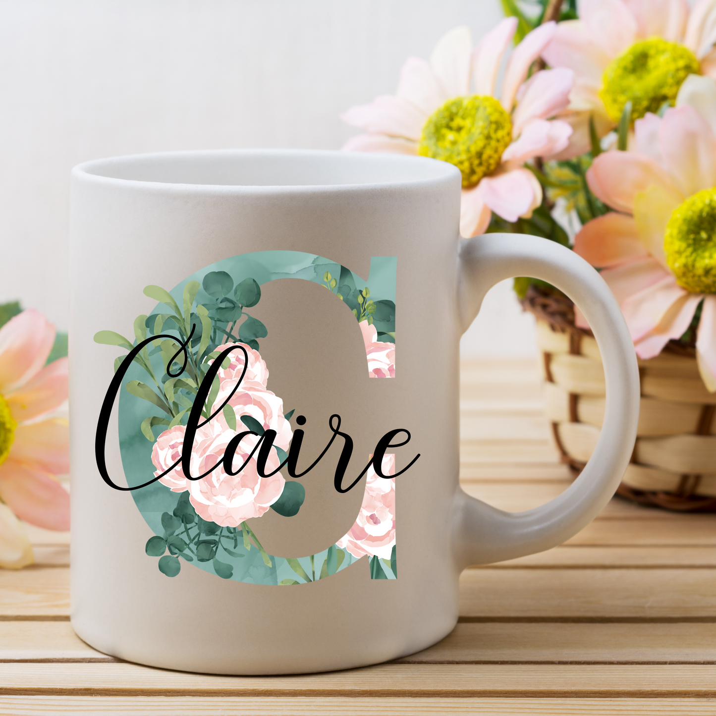 Couple's mug set, Two mugs couple gift set, Watercolour Letter with your name. Great gift for couples.