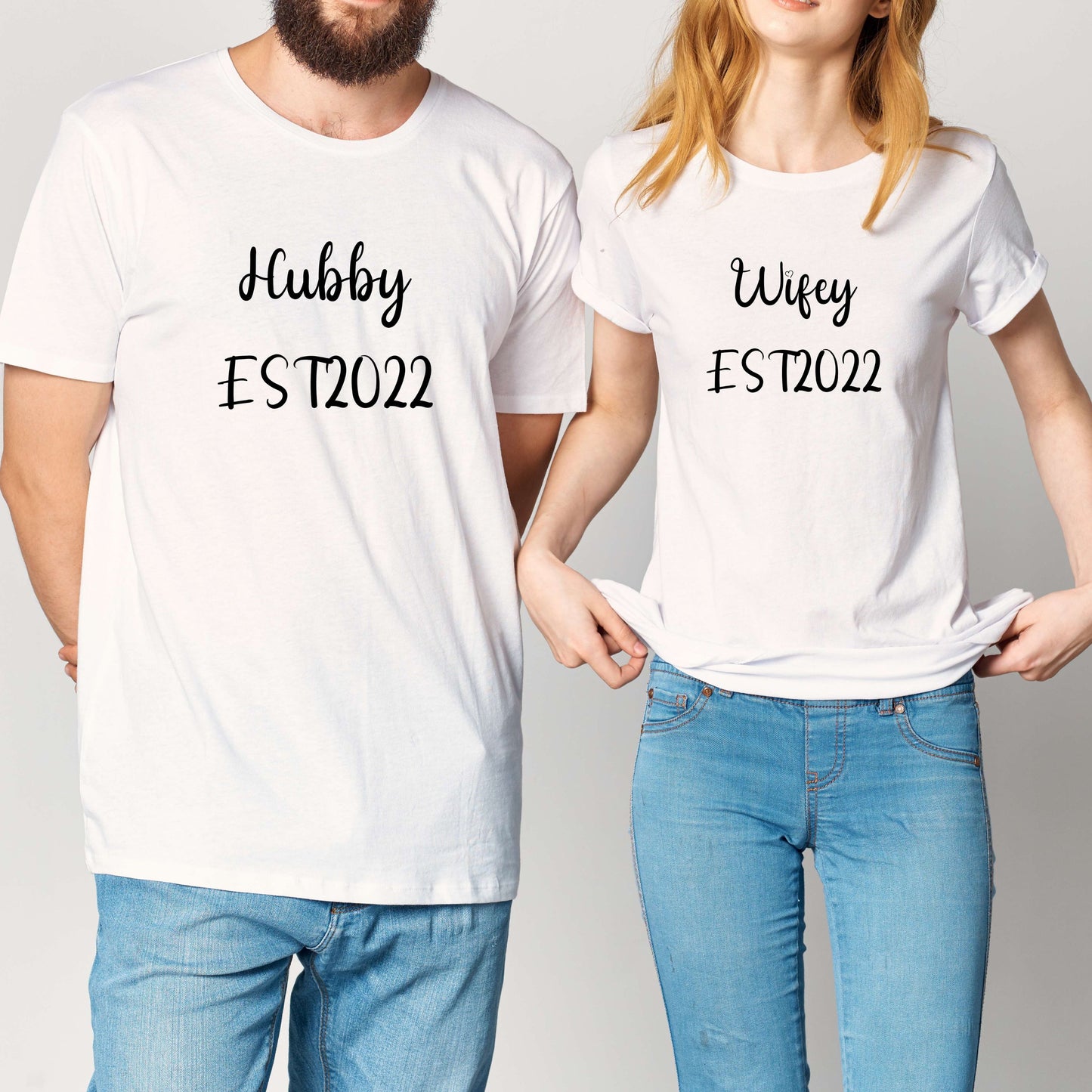 Hubby And Wifey Married Couple shirts set, Anniversary Gift set, Personalized Custom T Shirt