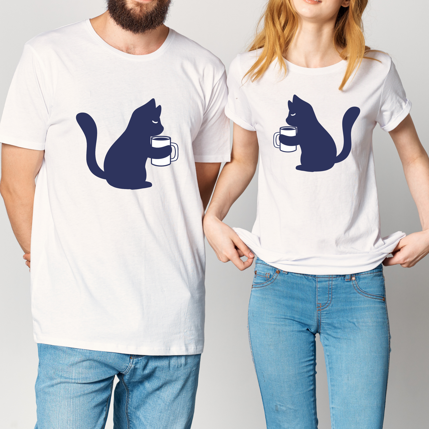 Cat holding a coffee fun T-shirt, gift for him or her who loves cats and coffee